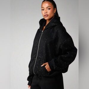 MISSGUIDED Sparkly Hooded Sweatshirt With Metallic Specks Full Zip Closure
